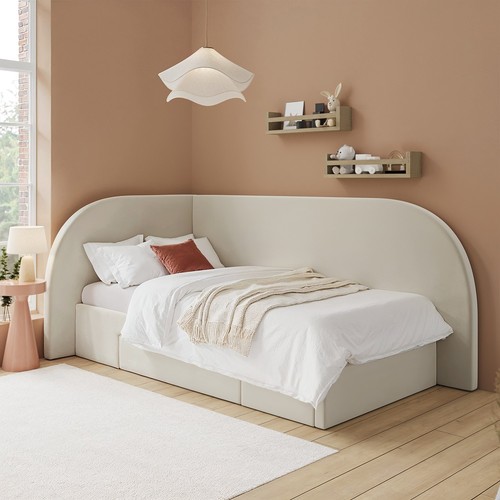 Cream single velvet bed - cream, frame