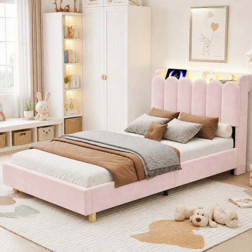 3ft single pink velvet bed - pink,